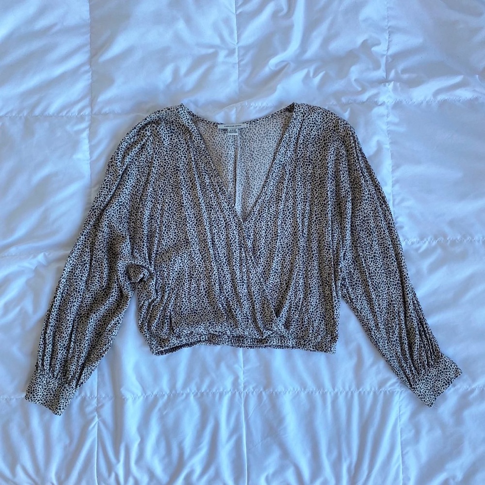 American Eagle Cropped Animal Print Dolman Sleeve Wrap Top